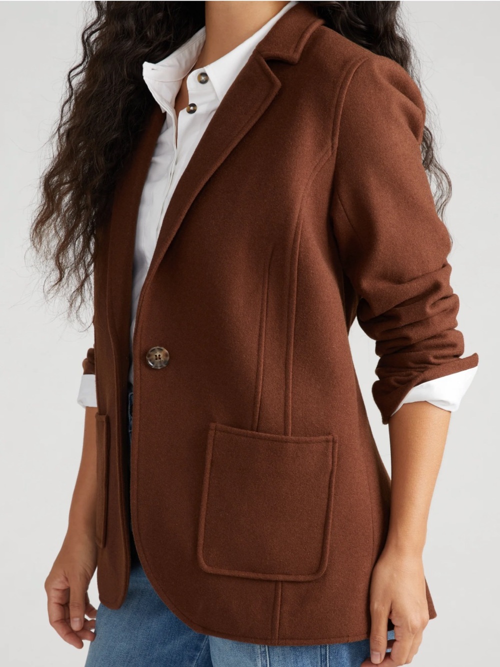 Universal Standard Kidjo Wool Blend Brown Single-Button Blazer Size 3X Grizzly